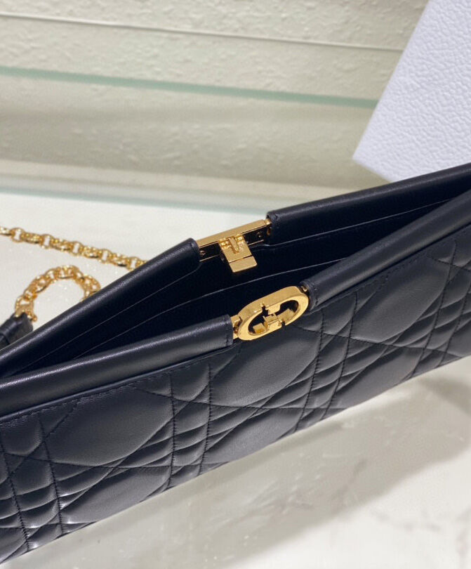 Christian Dior Caro Colle Noire Clutch With Chain